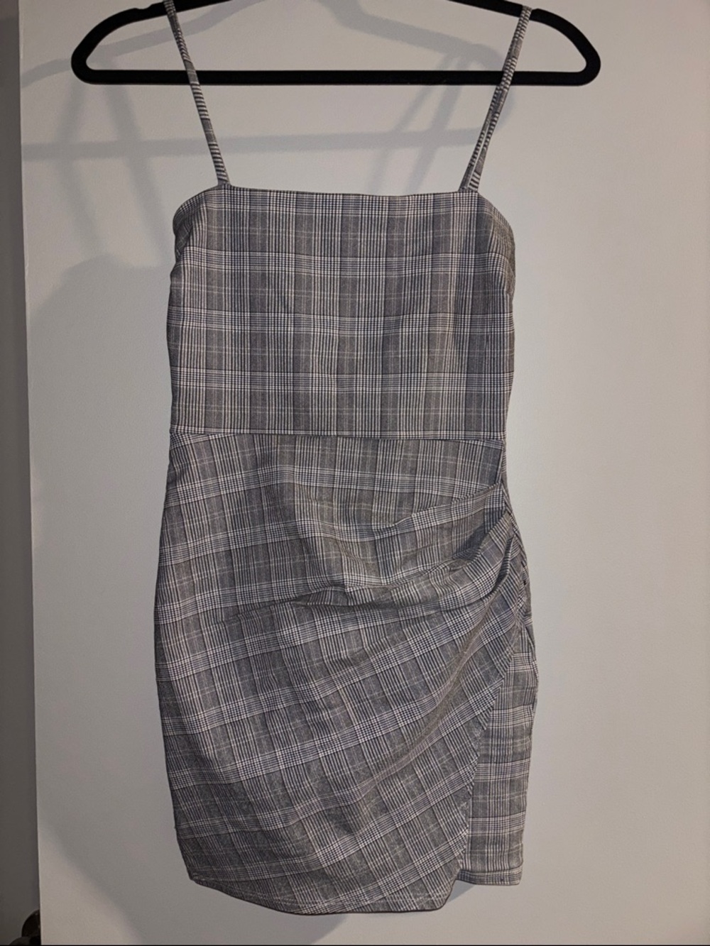 Windsor Gray Plaid Spaghetti-Strap Mini Dress